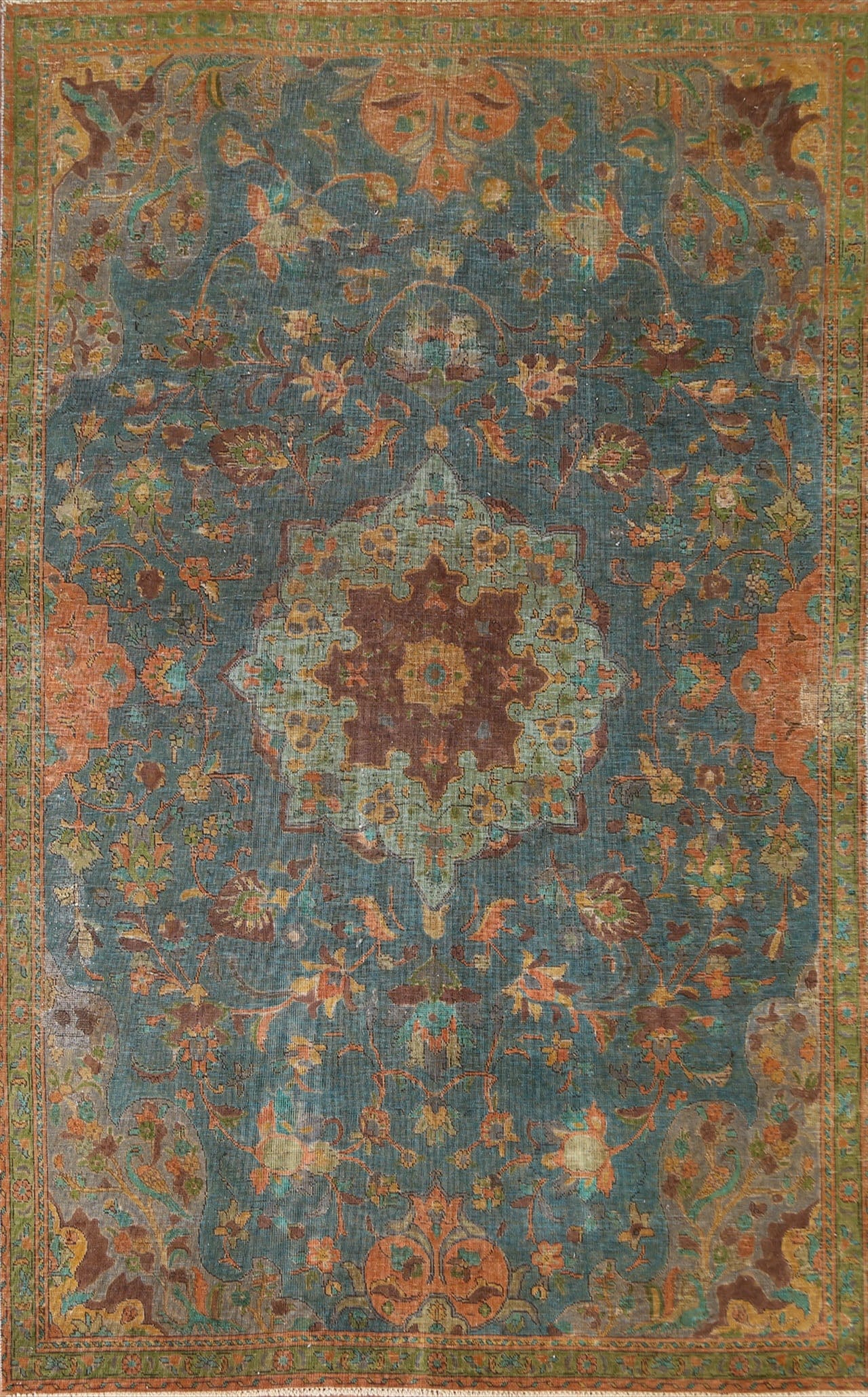 Distressed Over-Dyed Tabriz Persian Area Rug 6x9