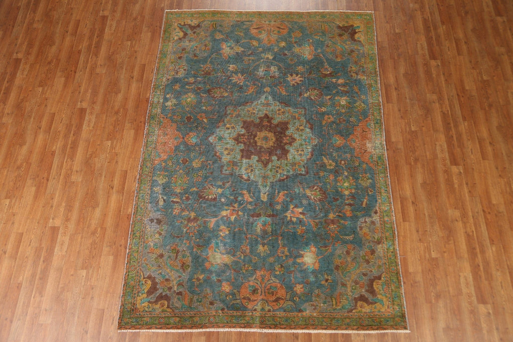 Distressed Over-Dyed Tabriz Persian Area Rug 6x9