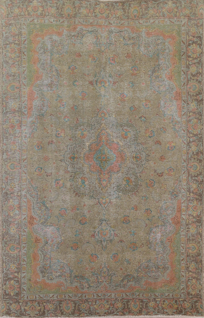 Distressed Over-Dyed Tabriz Persian Area Rug 7x10