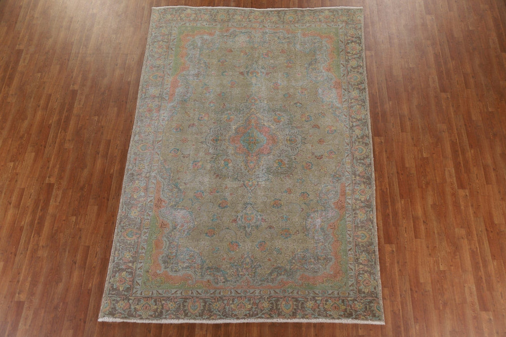 Distressed Over-Dyed Tabriz Persian Area Rug 7x10