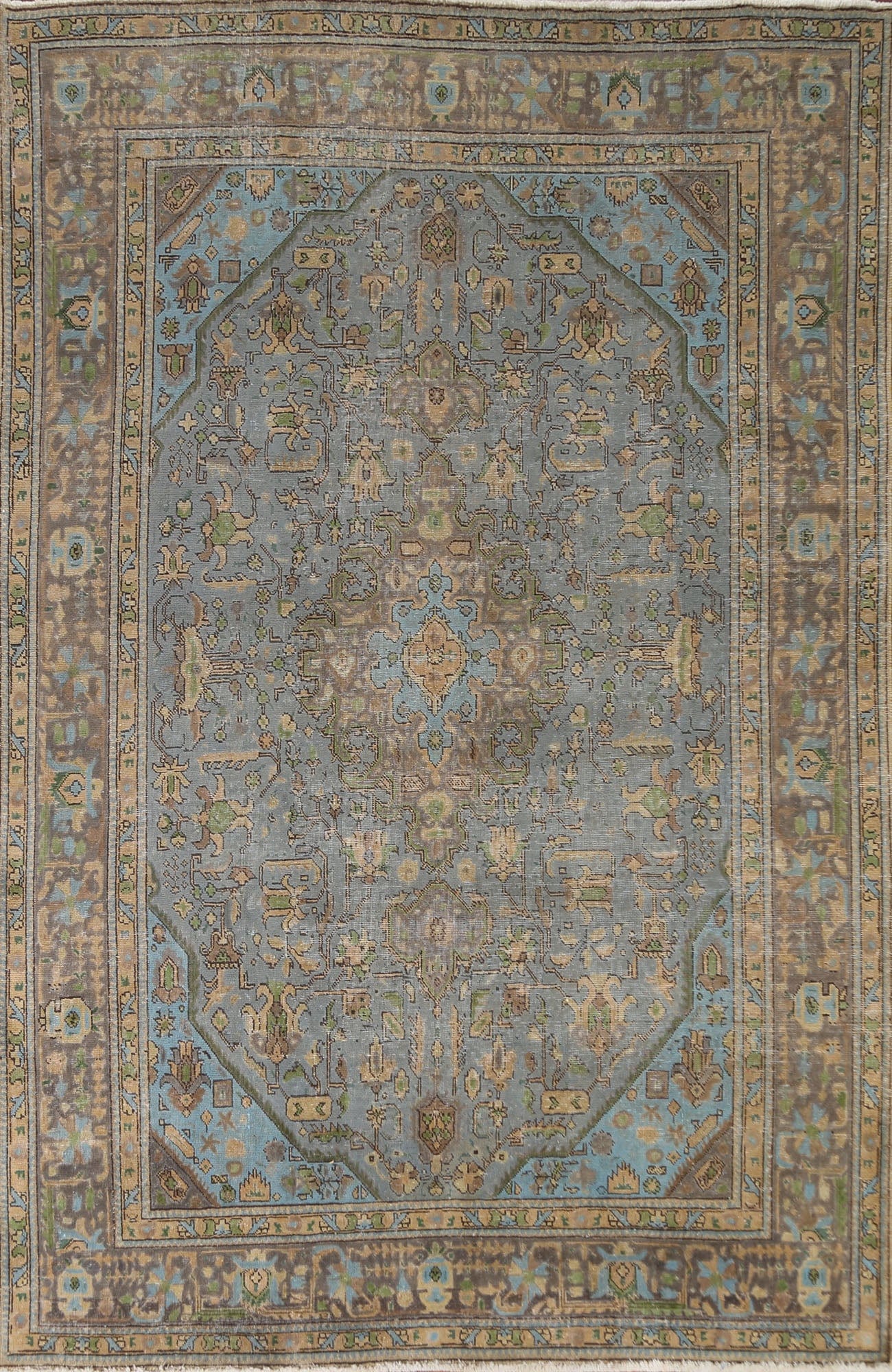 Distressed Over-Dyed Tabriz Persian Area Rug 7x9