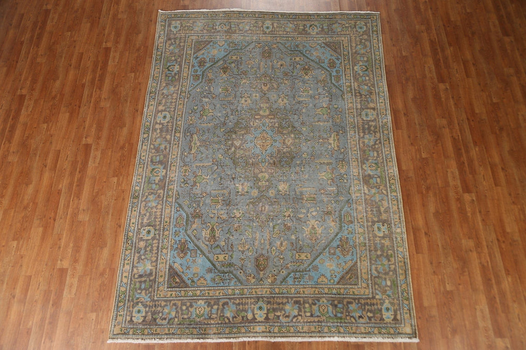 Distressed Over-Dyed Tabriz Persian Area Rug 7x9