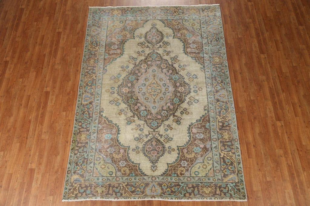 Distressed Over-Dyed Tabriz Persian Area Rug 7x9