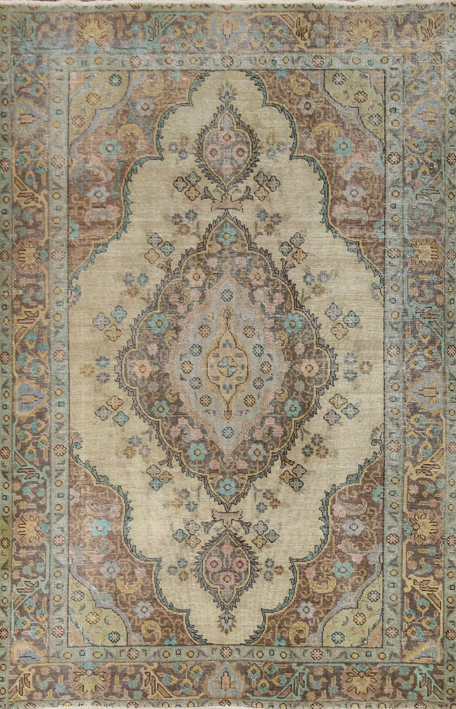 Distressed Over-Dyed Tabriz Persian Area Rug 7x9