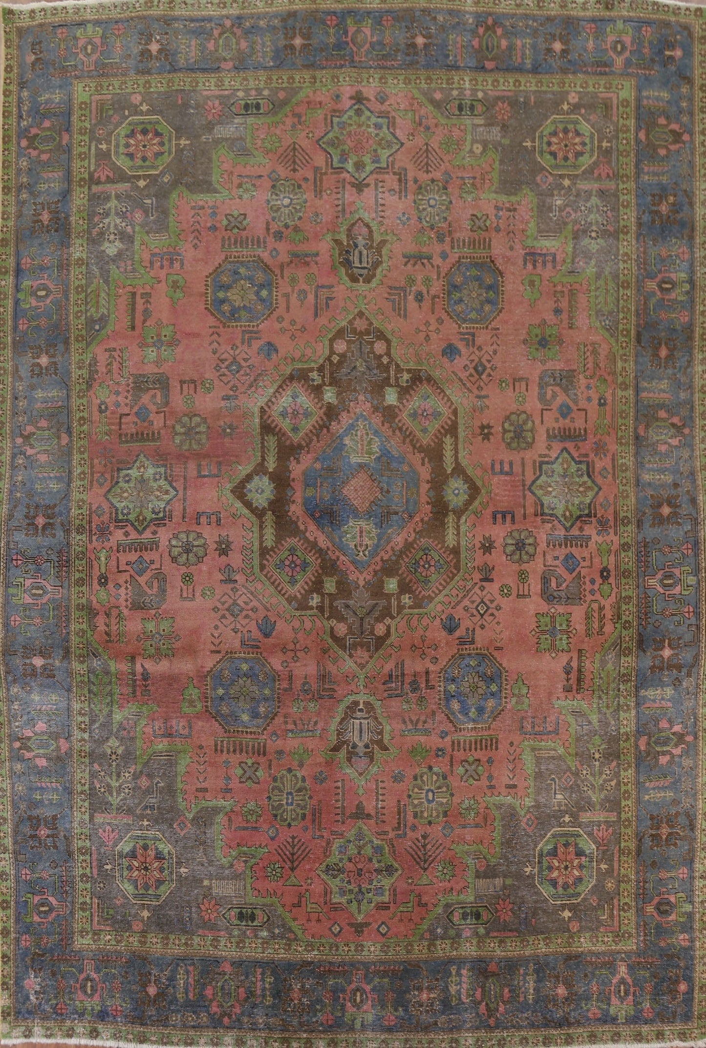 Distressed Over-Dyed Tabriz Persian Area Rug 10x13