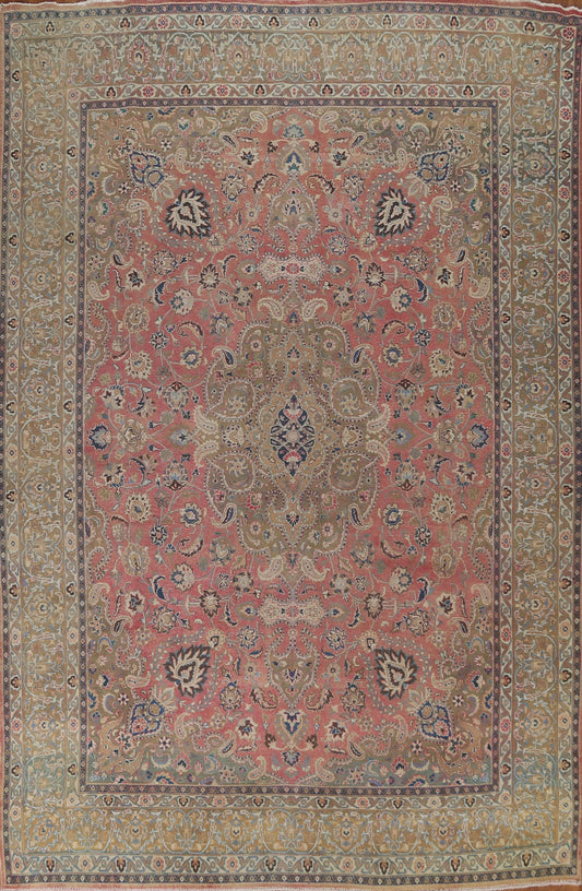 Pink Floral Mashad Persian Area Rug 10x13