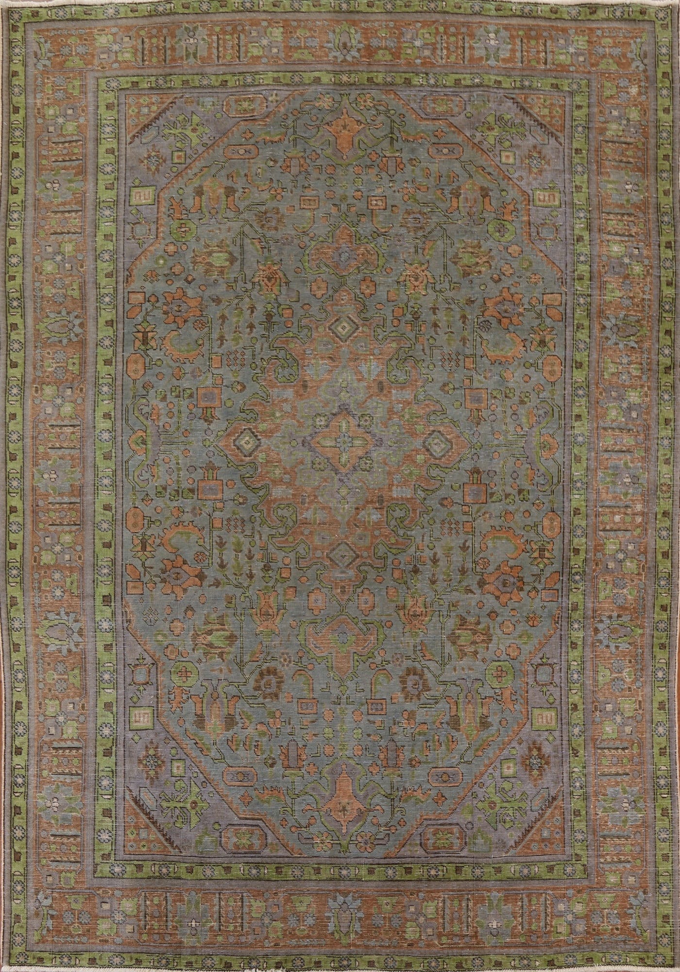 Geometric Vintage Tabriz Persian Area Rug 8x11