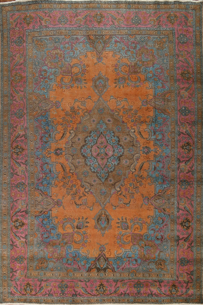 Distressed Over-Dyed Tabriz Persian Area Rug 10x13