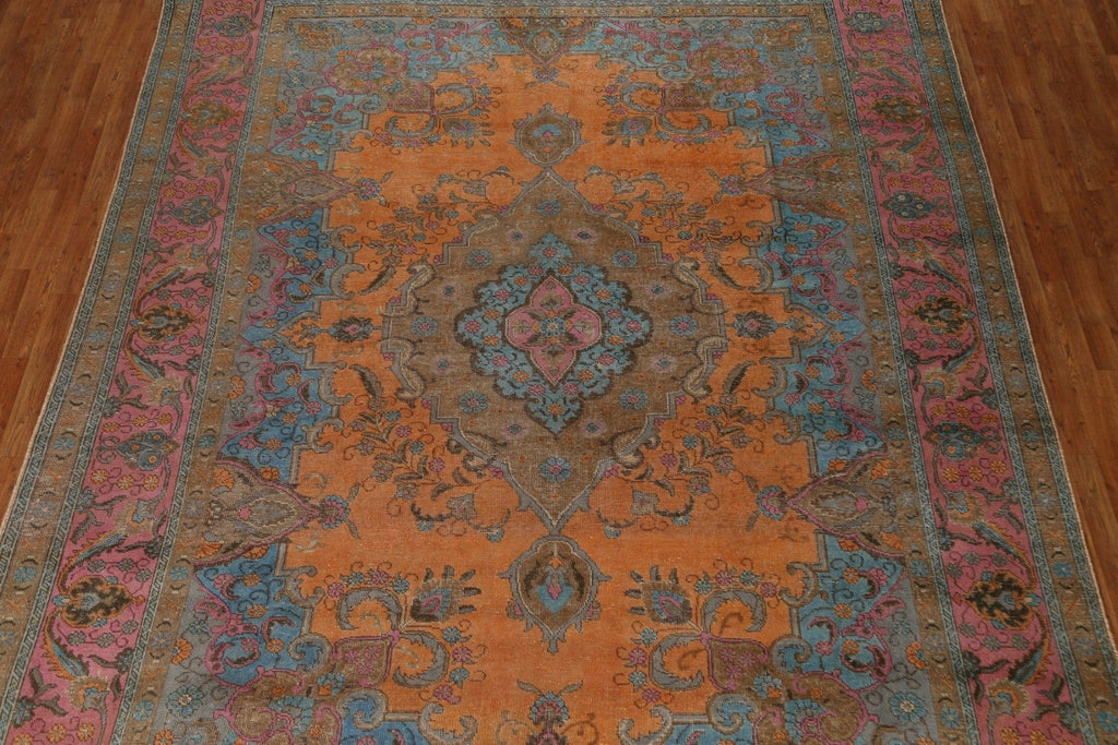 Distressed Over-Dyed Tabriz Persian Area Rug 10x13