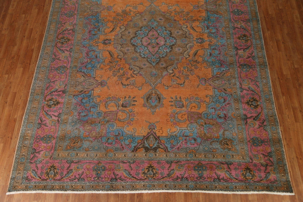 Distressed Over-Dyed Tabriz Persian Area Rug 10x13