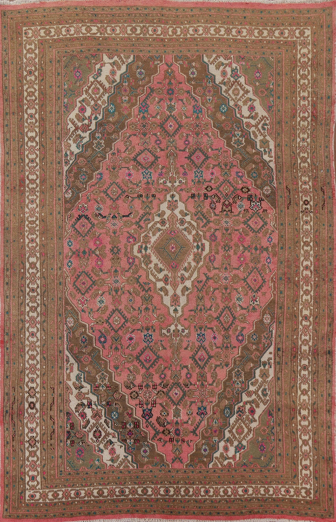 Pink Geometric Hamedan Persian Area Rug 7x10