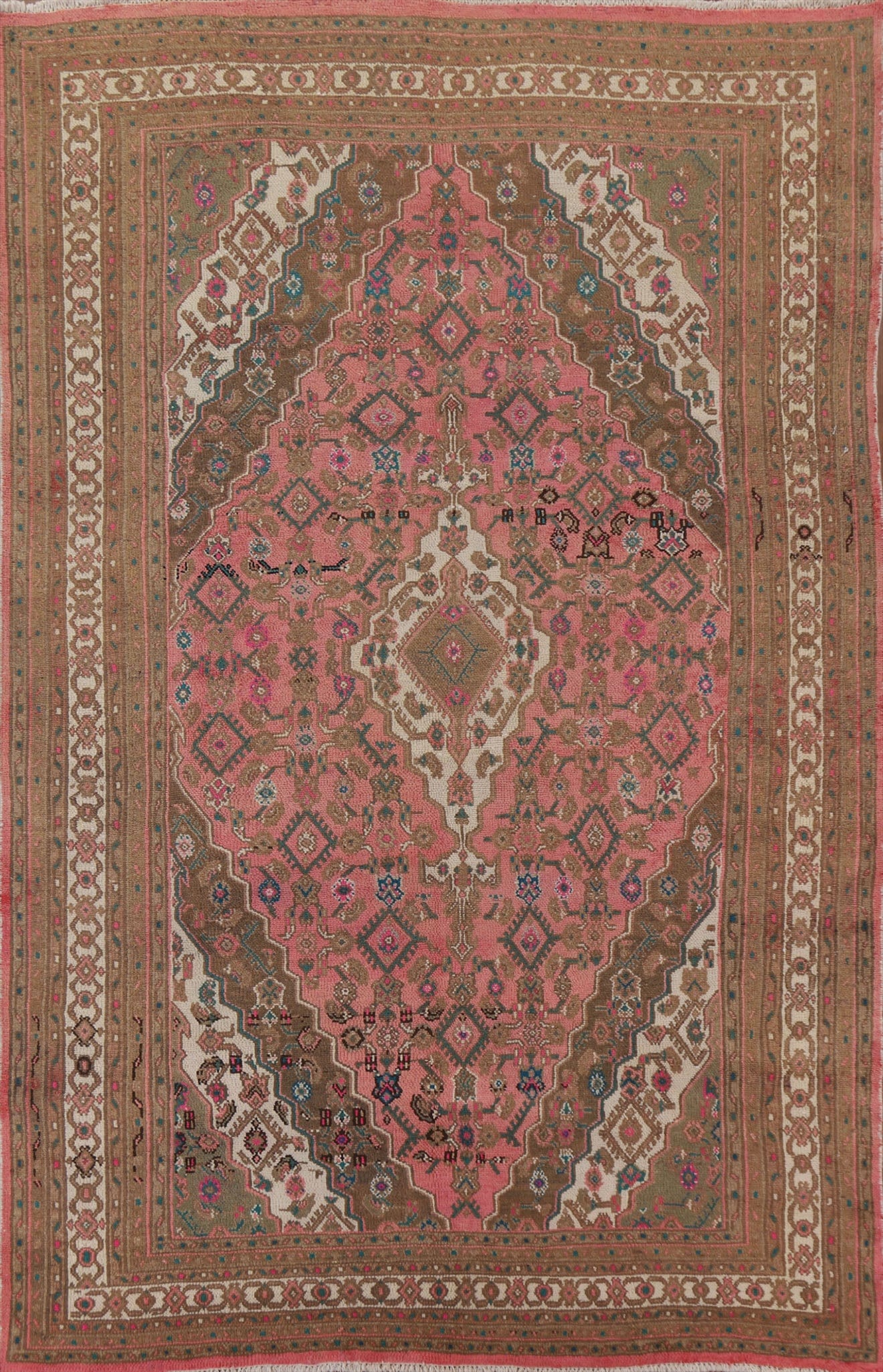 Pink Geometric Hamedan Persian Area Rug 7x10