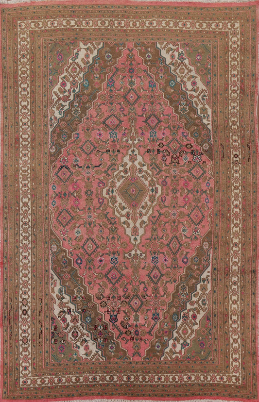 Pink Geometric Hamedan Persian Area Rug 7x10