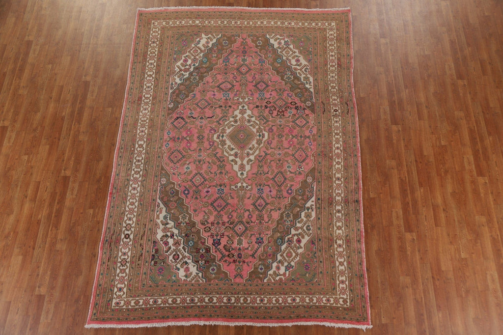 Pink Geometric Hamedan Persian Area Rug 7x10