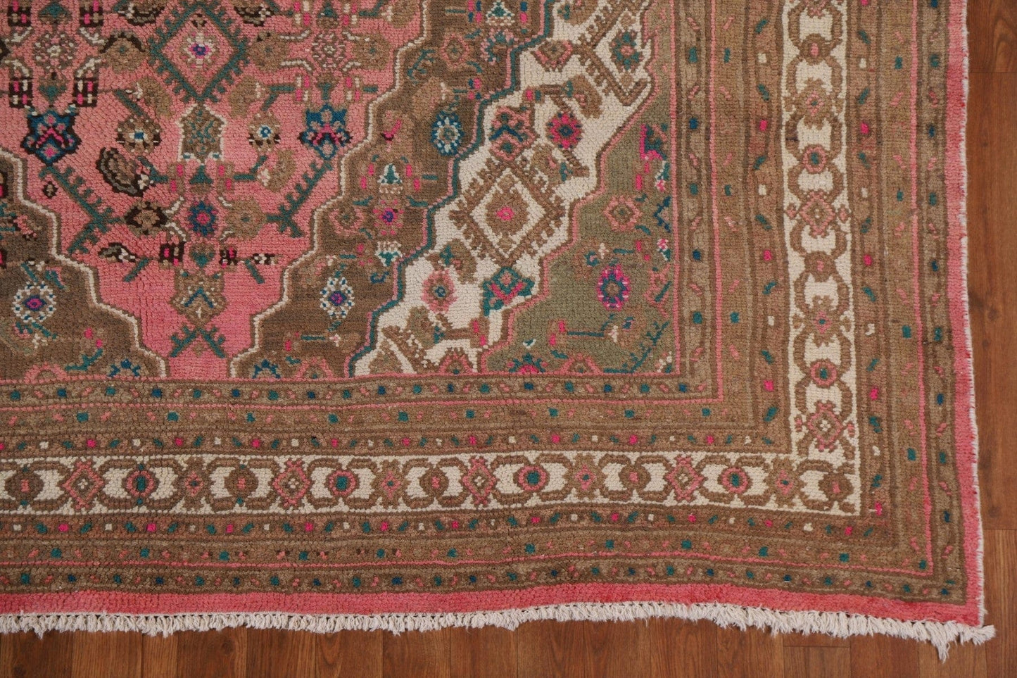 Pink Geometric Hamedan Persian Area Rug 7x10