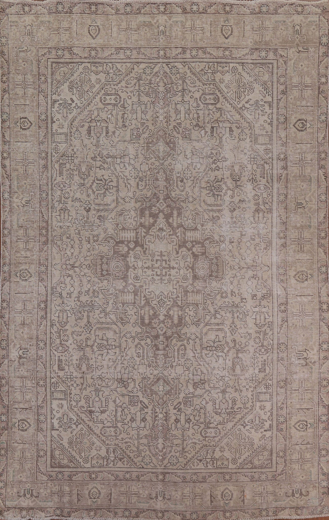 Distressed Geometric Tabriz Persian Area Rug 7x11