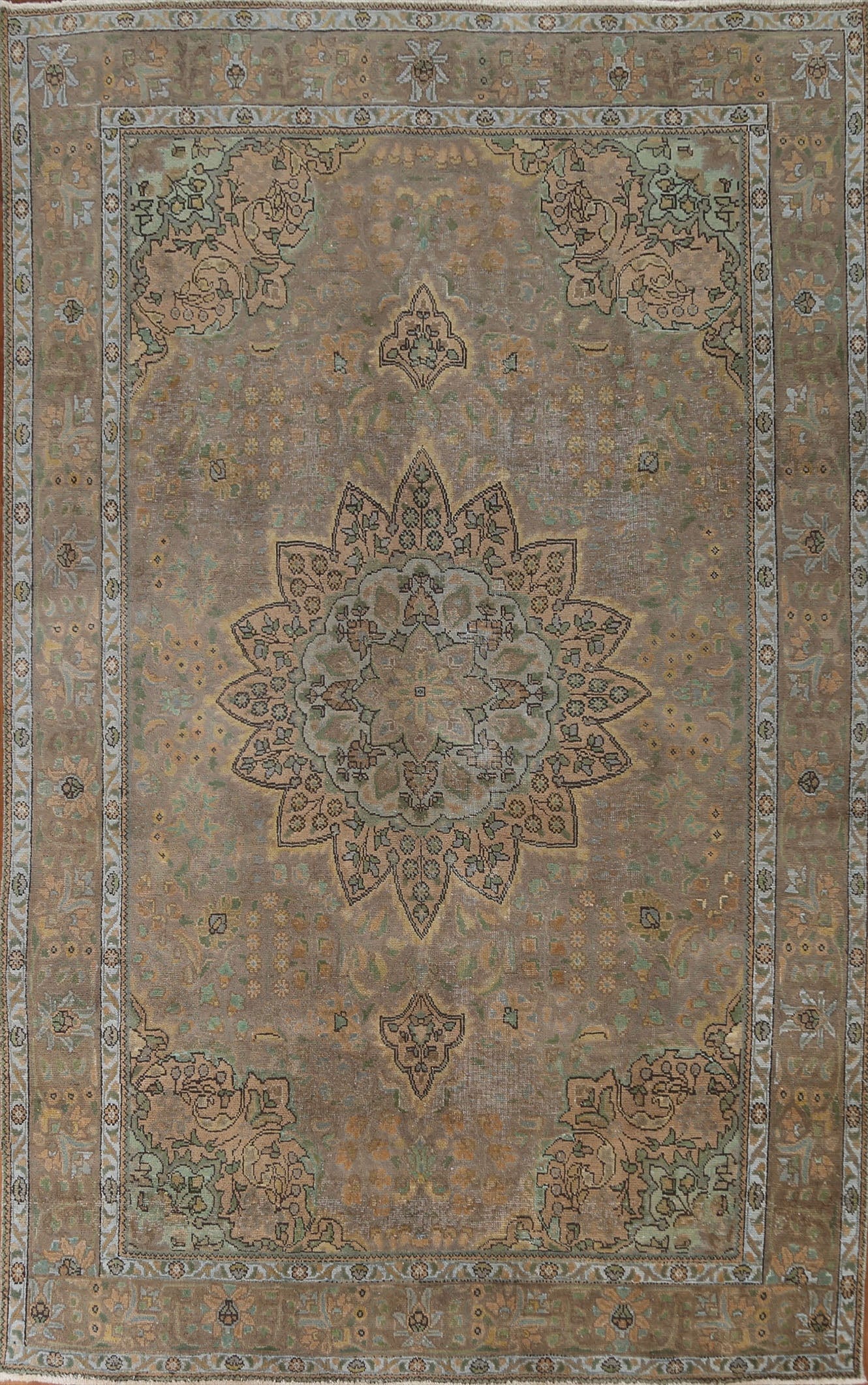 Distressed Over-Dyed Tabriz Persian Area Rug 7x10