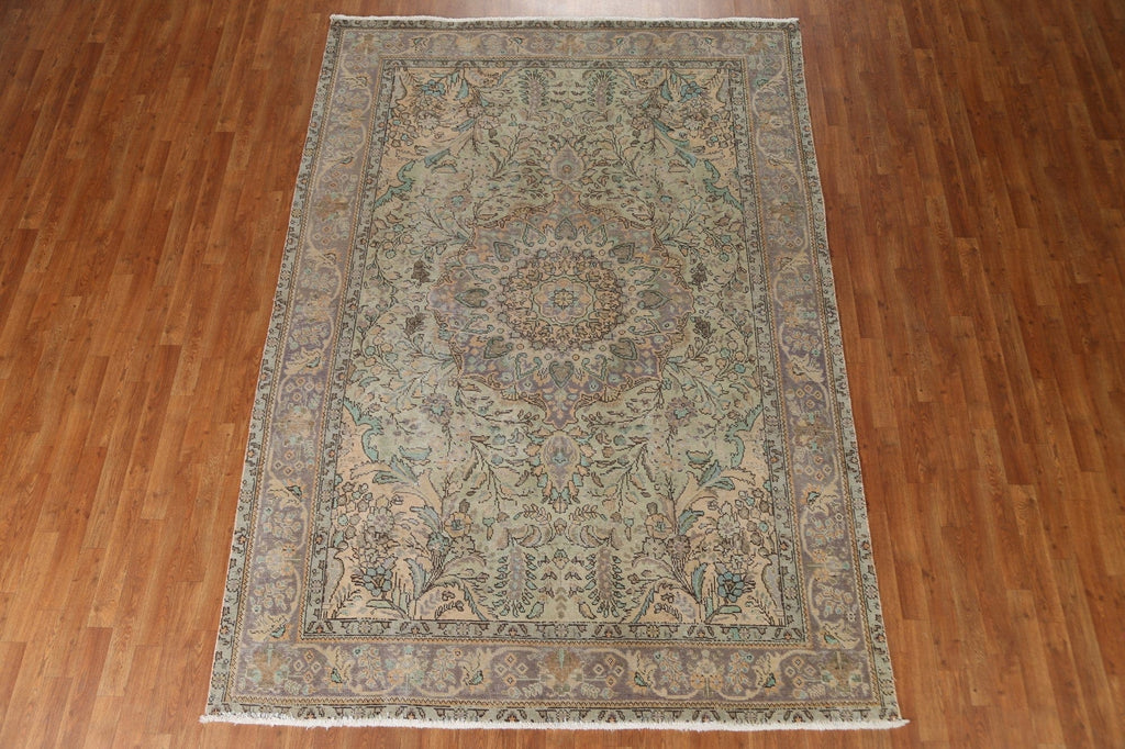 Vintage Green Tabriz Persian Area Rug 7x10