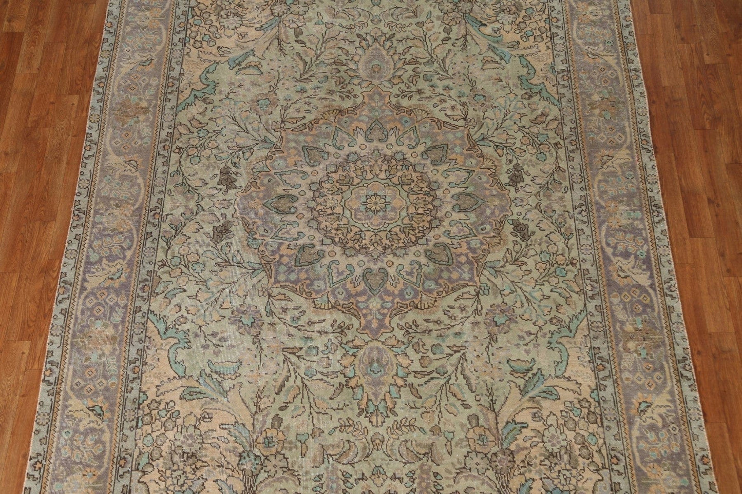 Vintage Green Tabriz Persian Area Rug 7x10