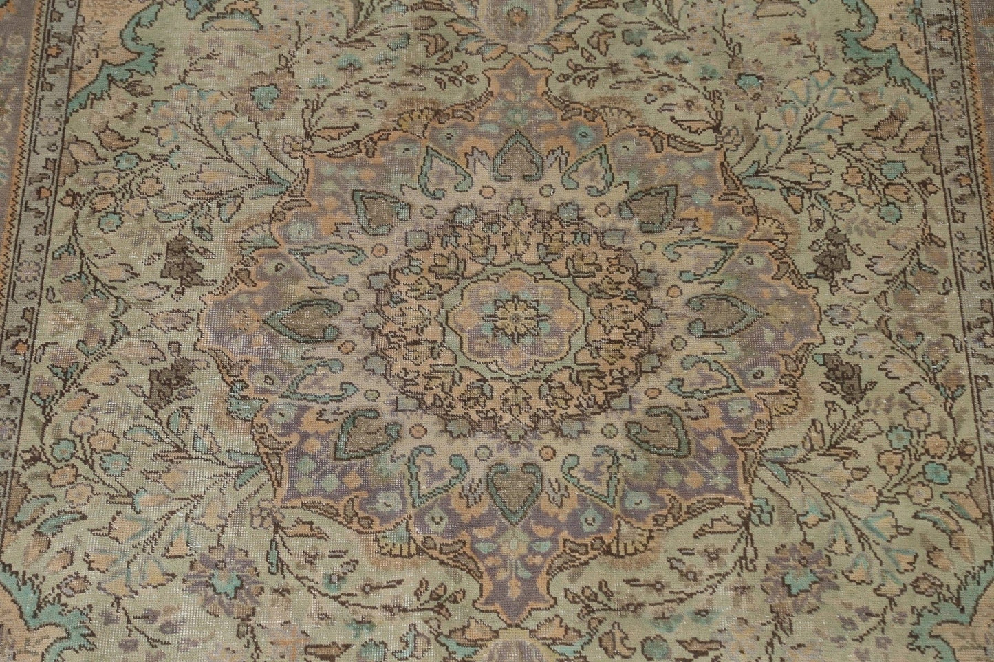 Vintage Green Tabriz Persian Area Rug 7x10