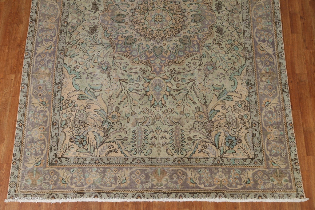 Vintage Green Tabriz Persian Area Rug 7x10