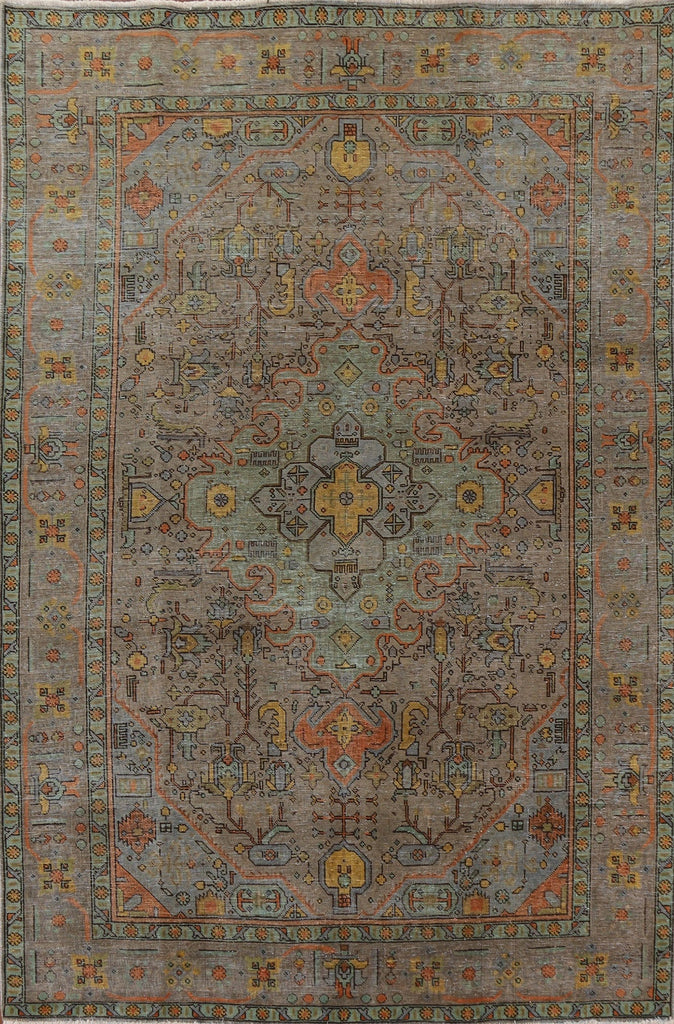 Over-Dyed Geometric Tabriz Persian Area Rug 7x10