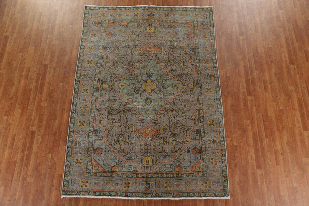 Over-Dyed Geometric Tabriz Persian Area Rug 7x10