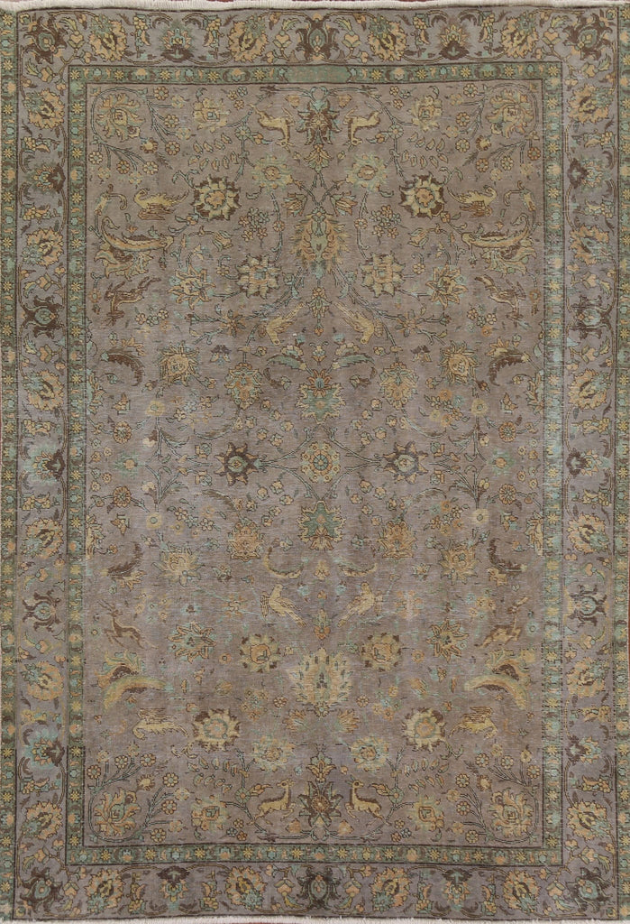 Distressed Over-Dyed Tabriz Persian Area Rug 8x11