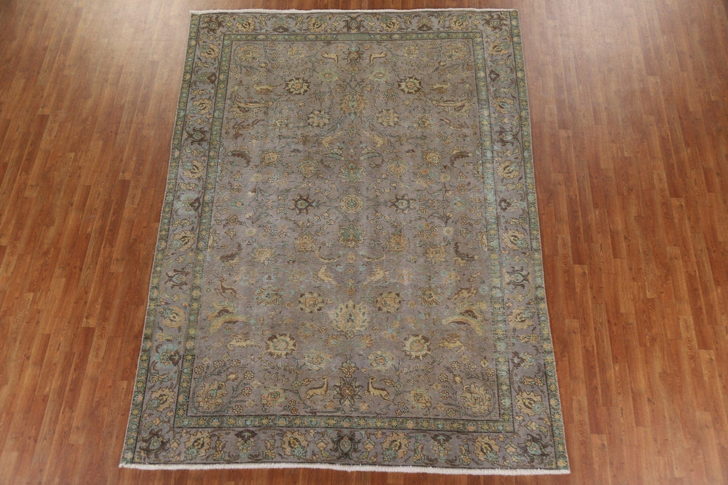 Distressed Over-Dyed Tabriz Persian Area Rug 8x11