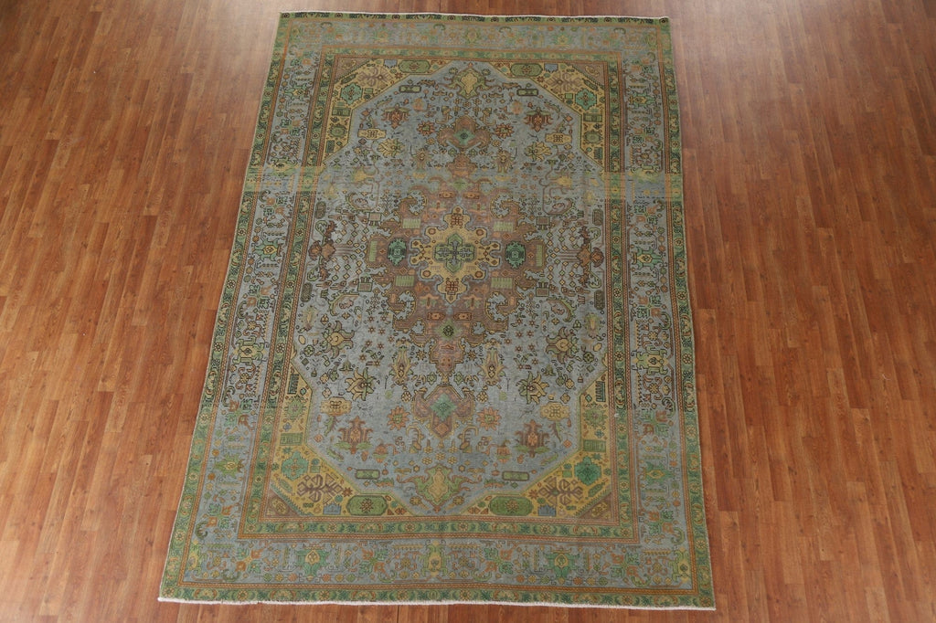 Distressed Over-Dyed Tabriz Persian Area Rug 8x11