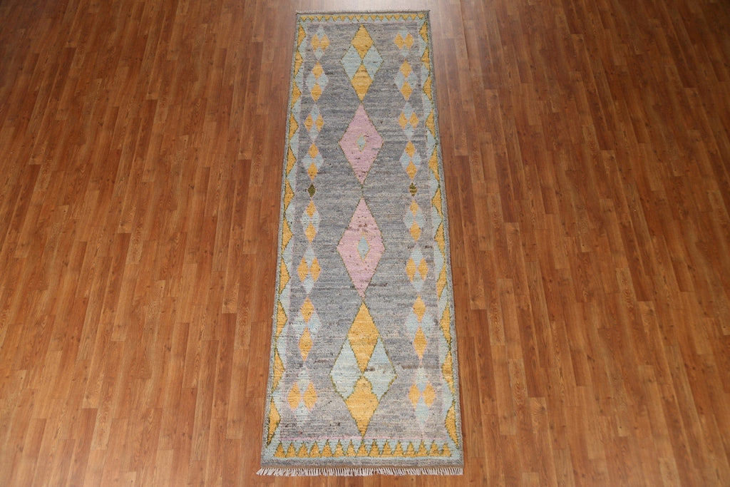 Gray Wool Moroccan Runner Rug 3x10