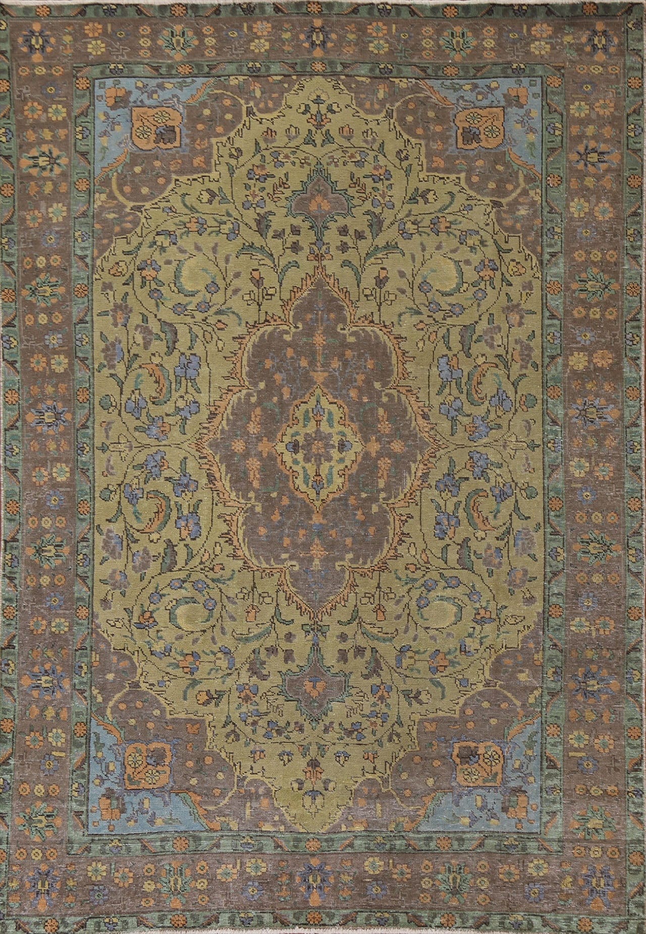 Distressed Over-Dyed Tabriz Persian Area Rug 6x9