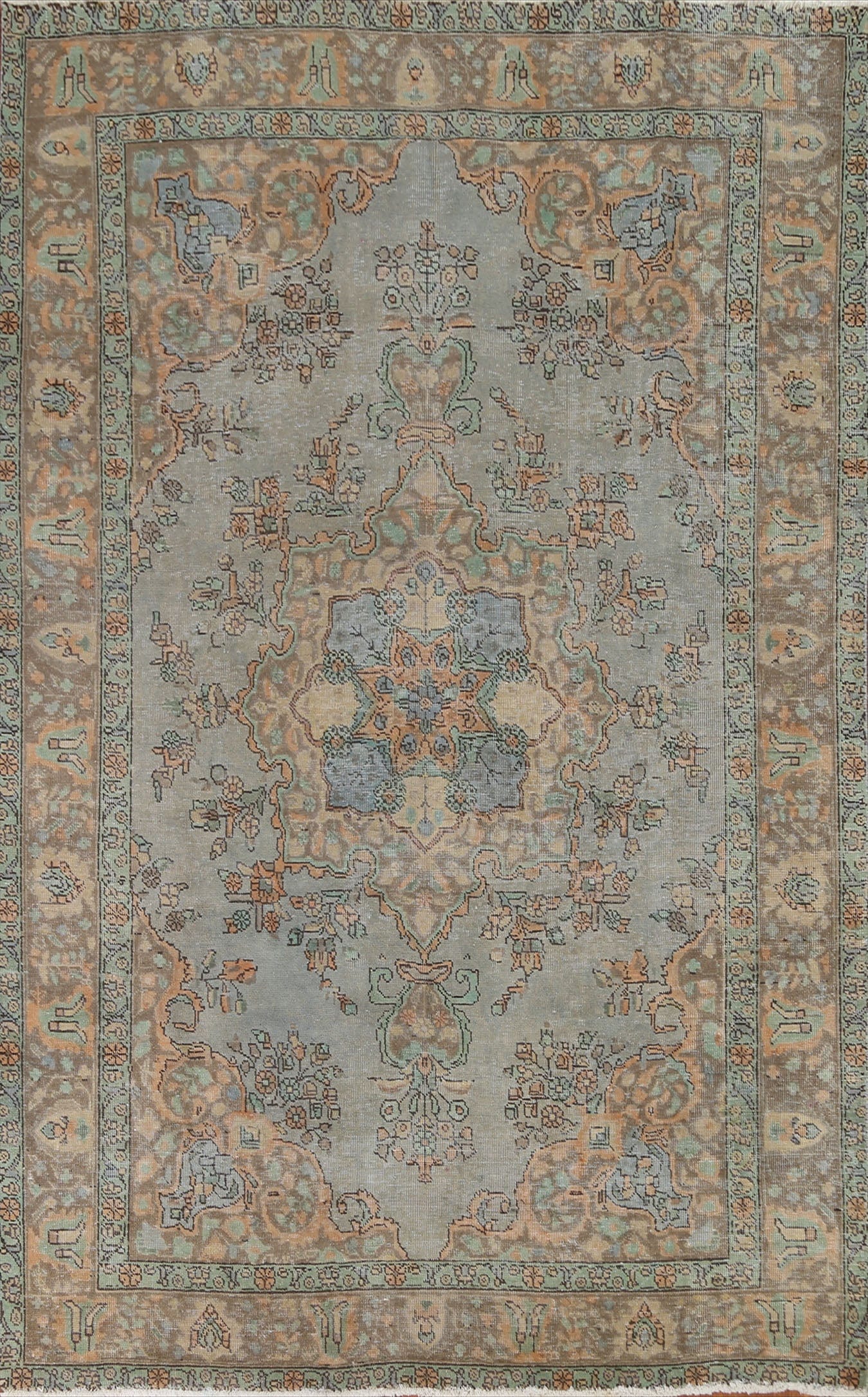 Distressed Over-Dyed Tabriz Persian Area Rug 6x9