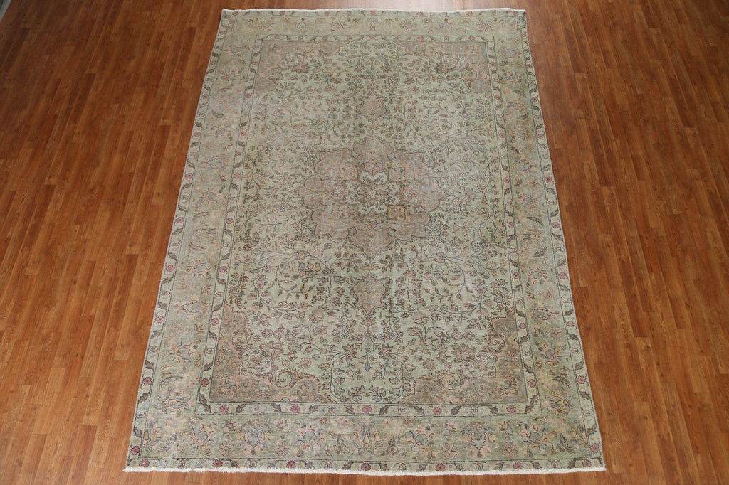 Distressed Green Tabriz Persian Area Rug 8x11