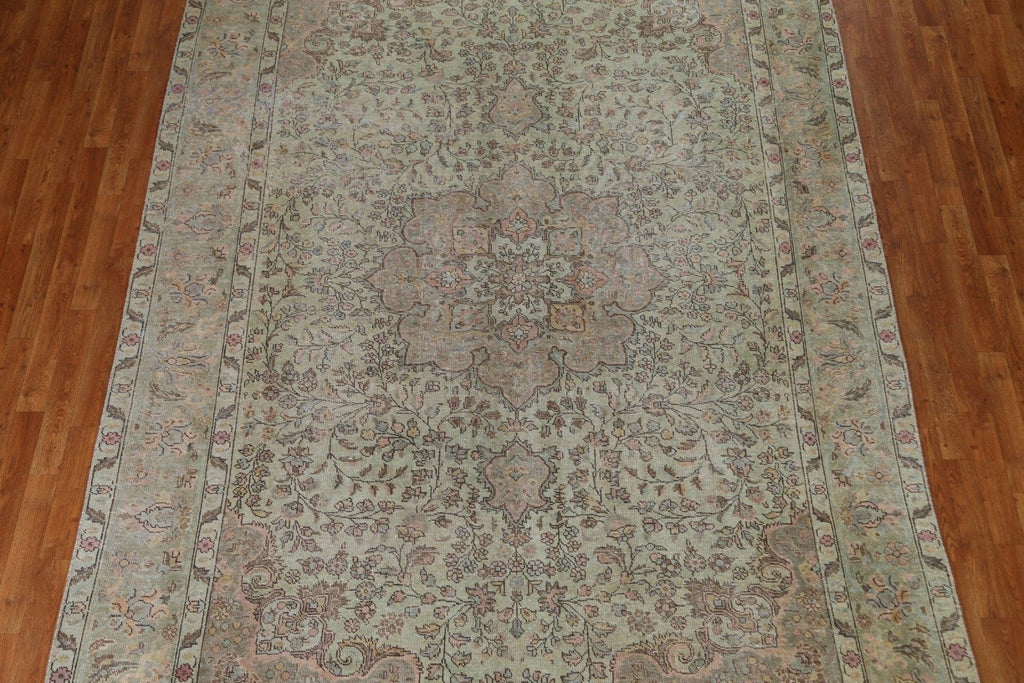 Distressed Green Tabriz Persian Area Rug 8x11