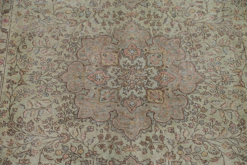 Distressed Green Tabriz Persian Area Rug 8x11