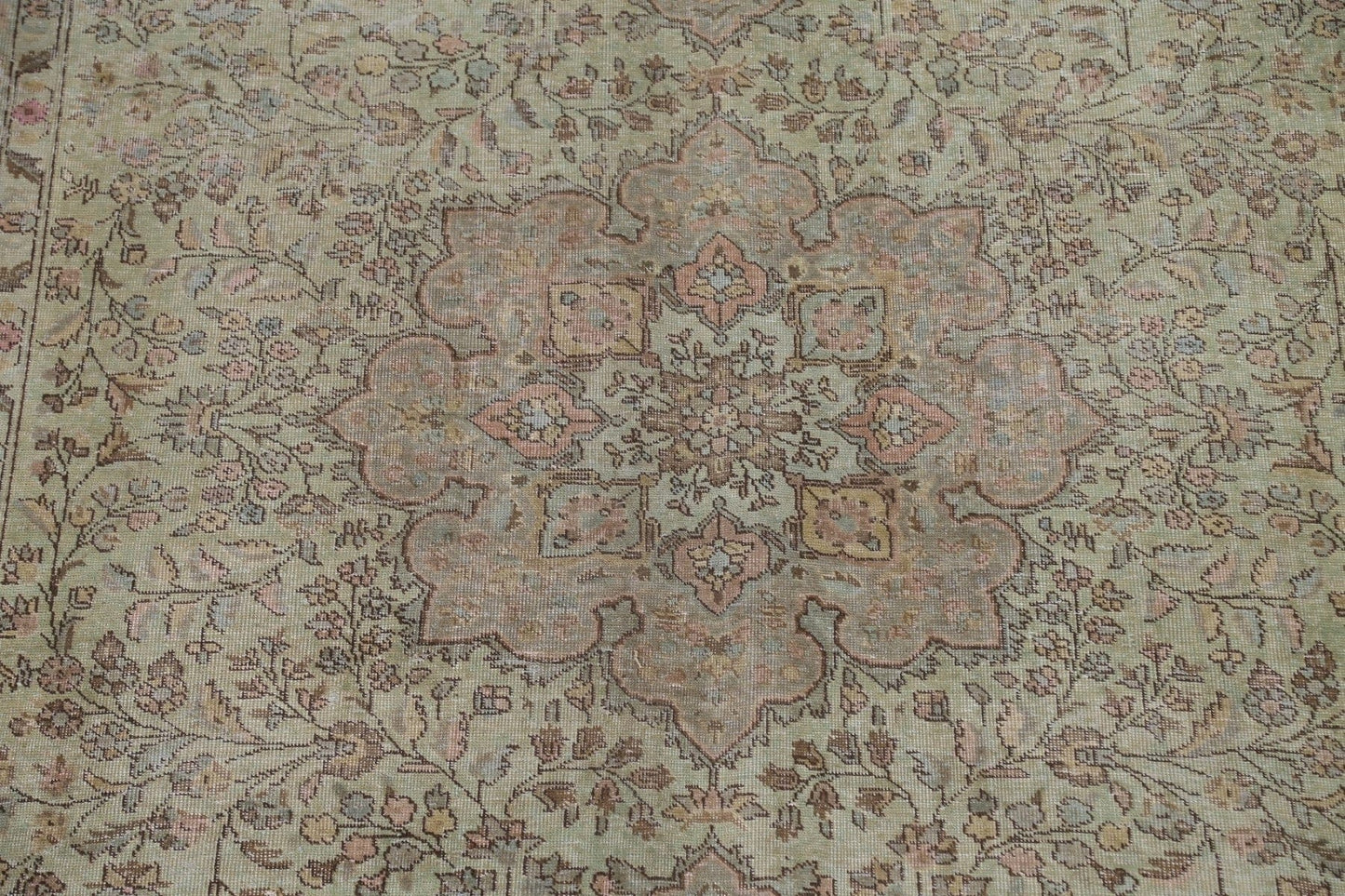 Distressed Green Tabriz Persian Area Rug 8x11