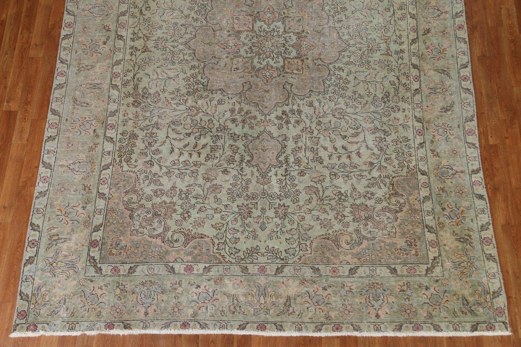 Distressed Green Tabriz Persian Area Rug 8x11