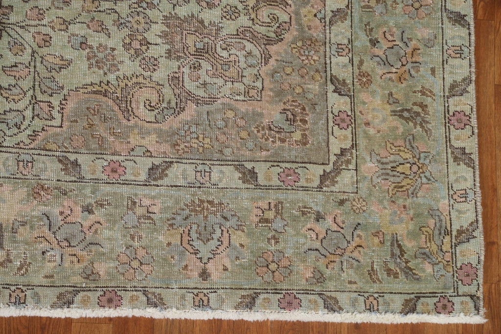 Distressed Green Tabriz Persian Area Rug 8x11