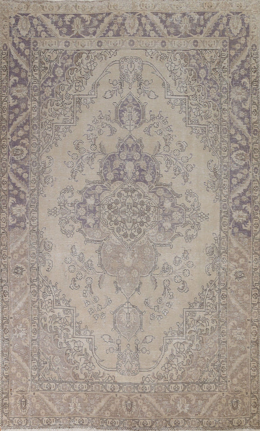 Distressed Wool Tabriz Persian Area Rug 7x10