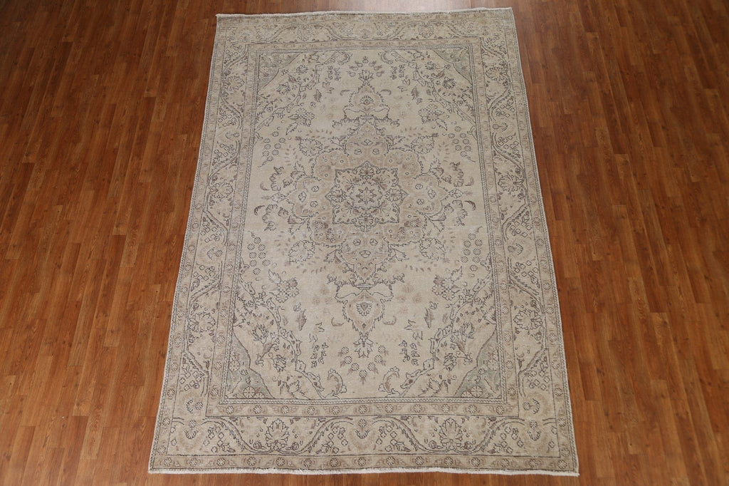 Distressed Wool Tabriz Persian Area Rug 7x10