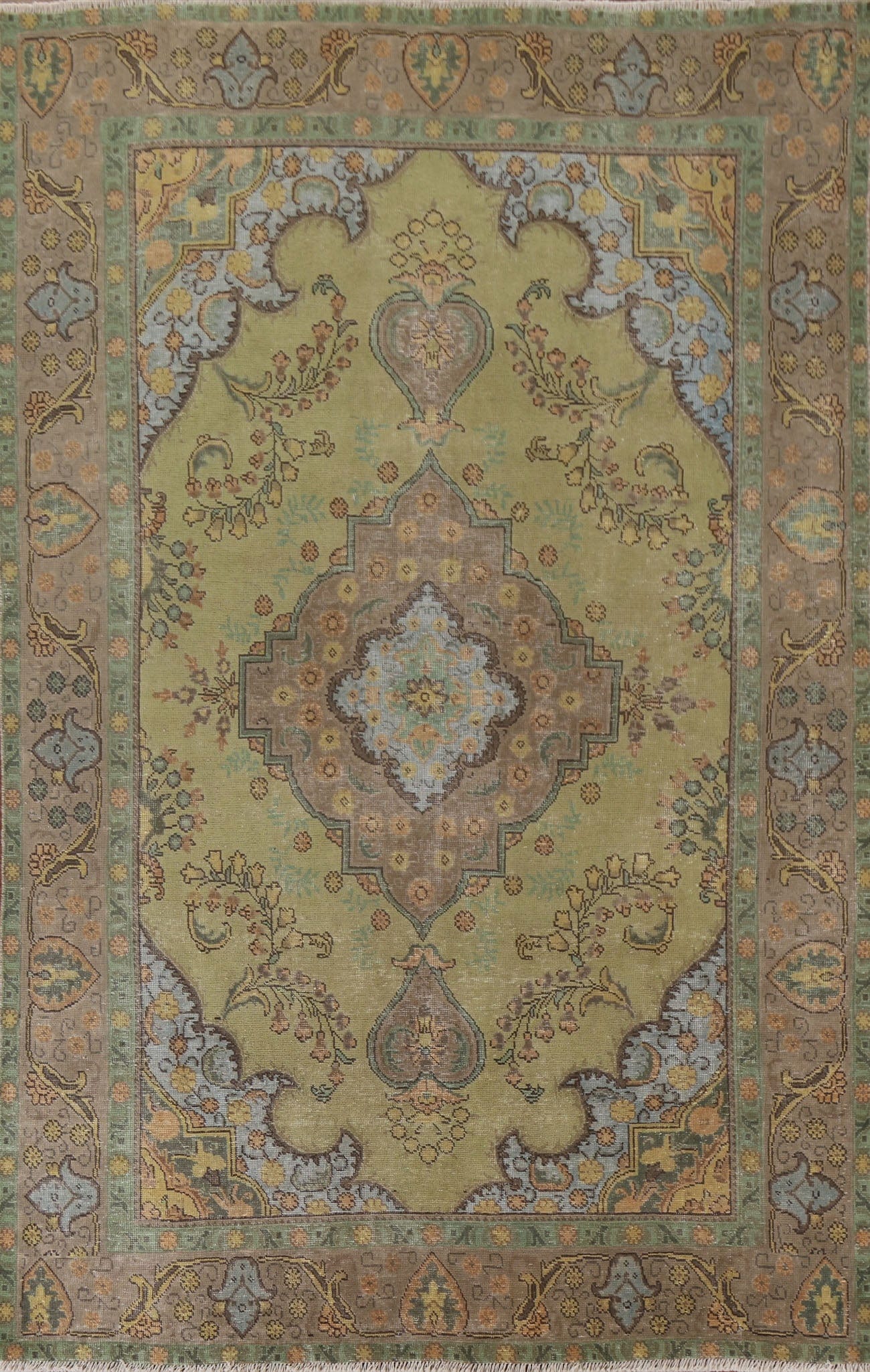 Over-Dyed Green Tabriz Persian Area Rug 6x9