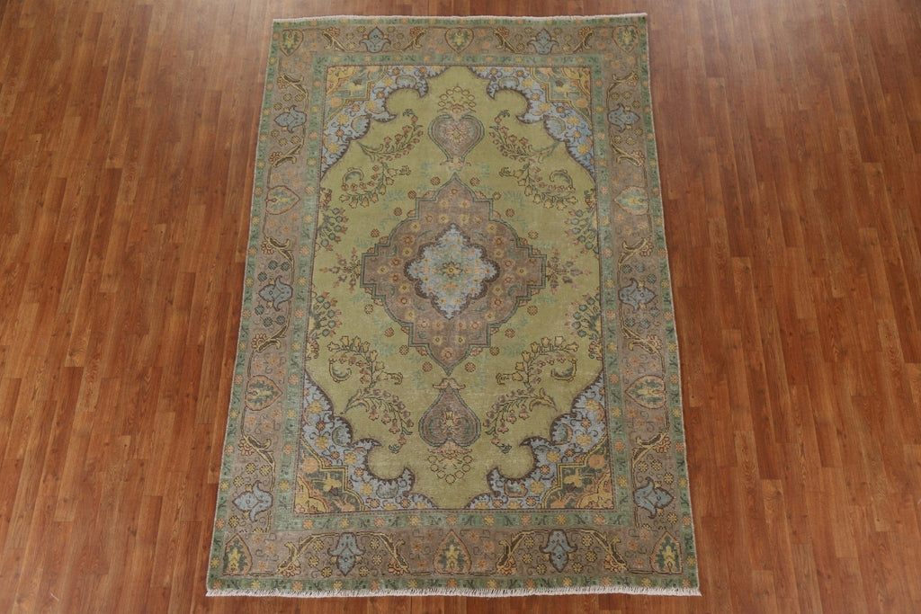 Over-Dyed Green Tabriz Persian Area Rug 6x9