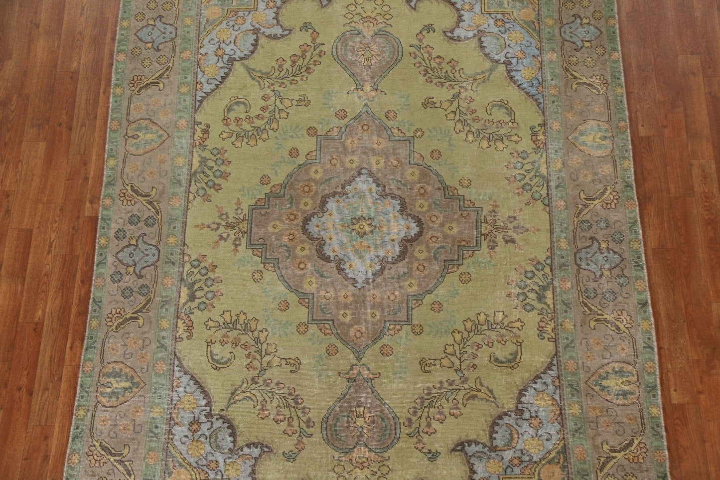 Over-Dyed Green Tabriz Persian Area Rug 6x9