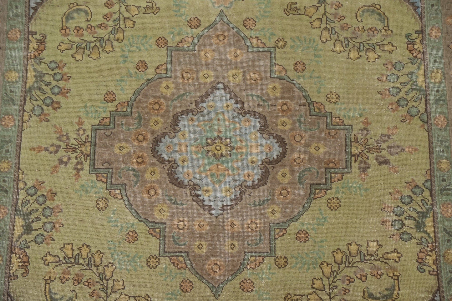 Over-Dyed Green Tabriz Persian Area Rug 6x9