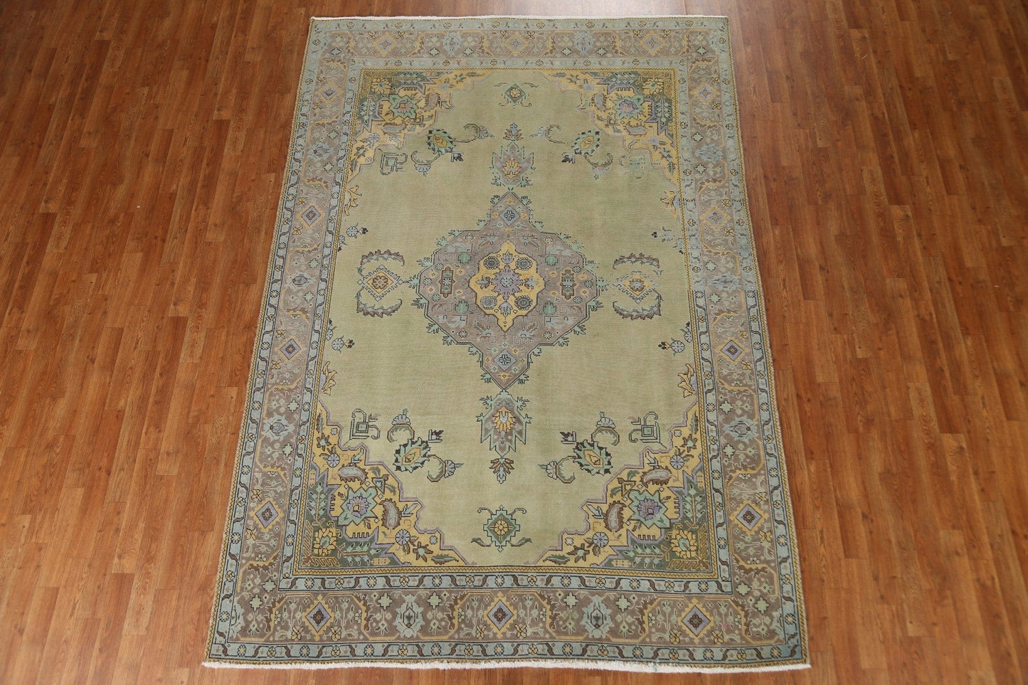 Vintage Green Tabriz Persian Area Rug 7x10