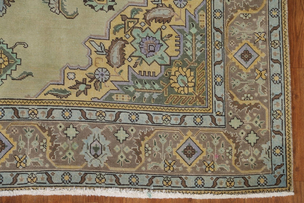 Vintage Green Tabriz Persian Area Rug 7x10