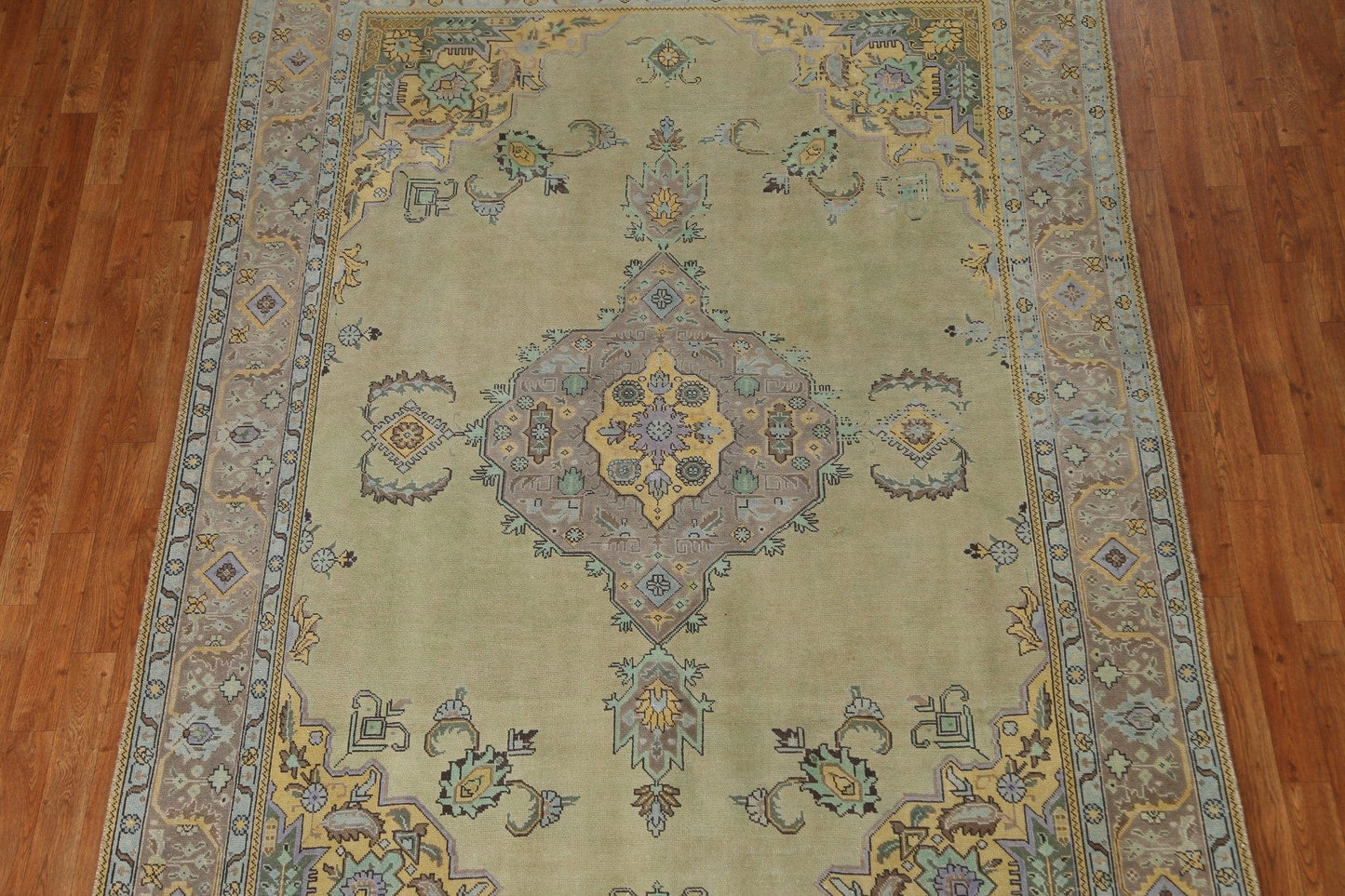 Vintage Green Tabriz Persian Area Rug 7x10