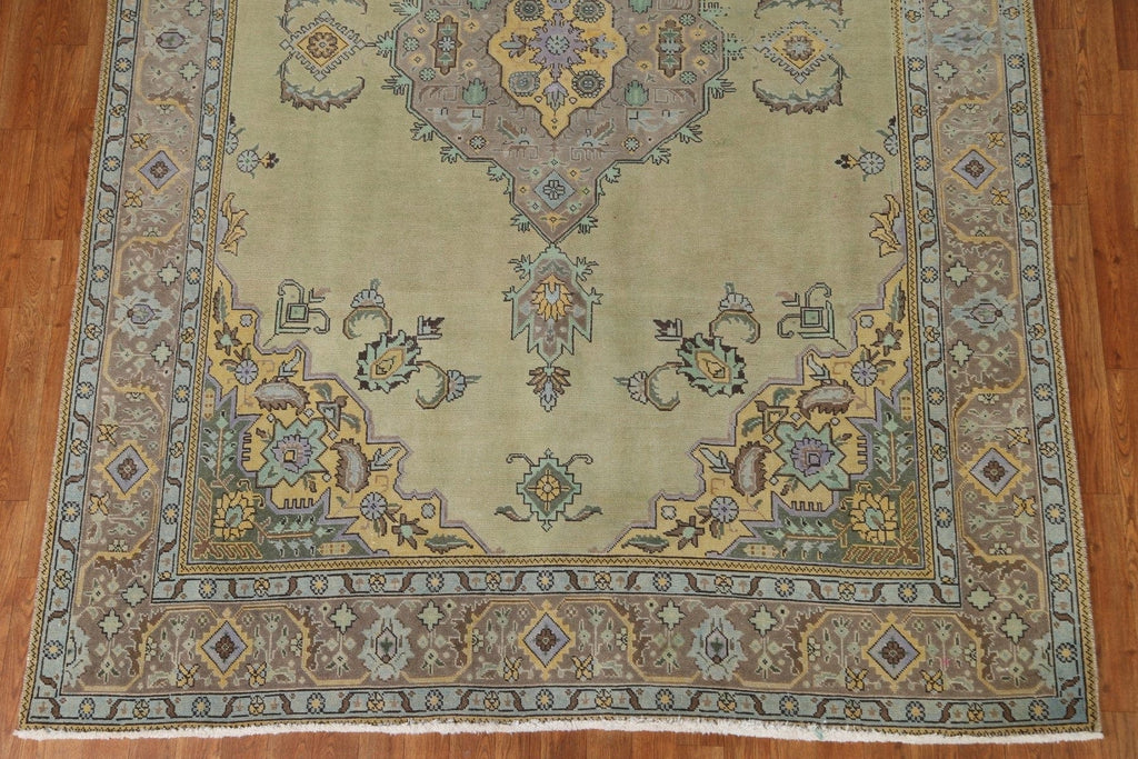 Vintage Green Tabriz Persian Area Rug 7x10