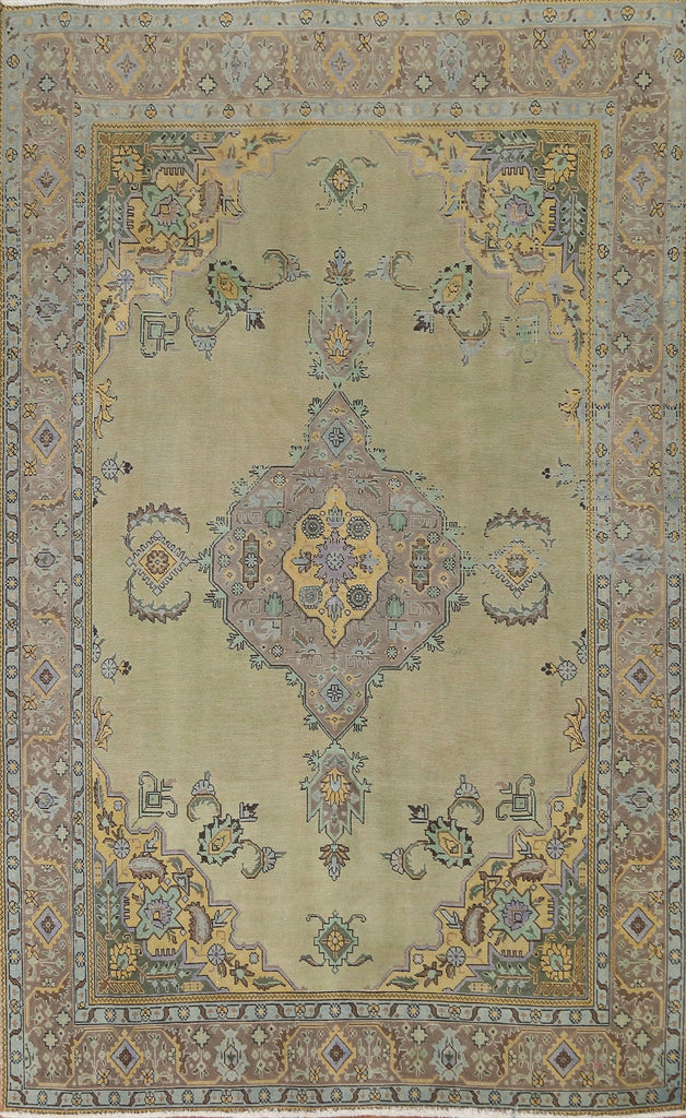 Vintage Green Tabriz Persian Area Rug 7x10